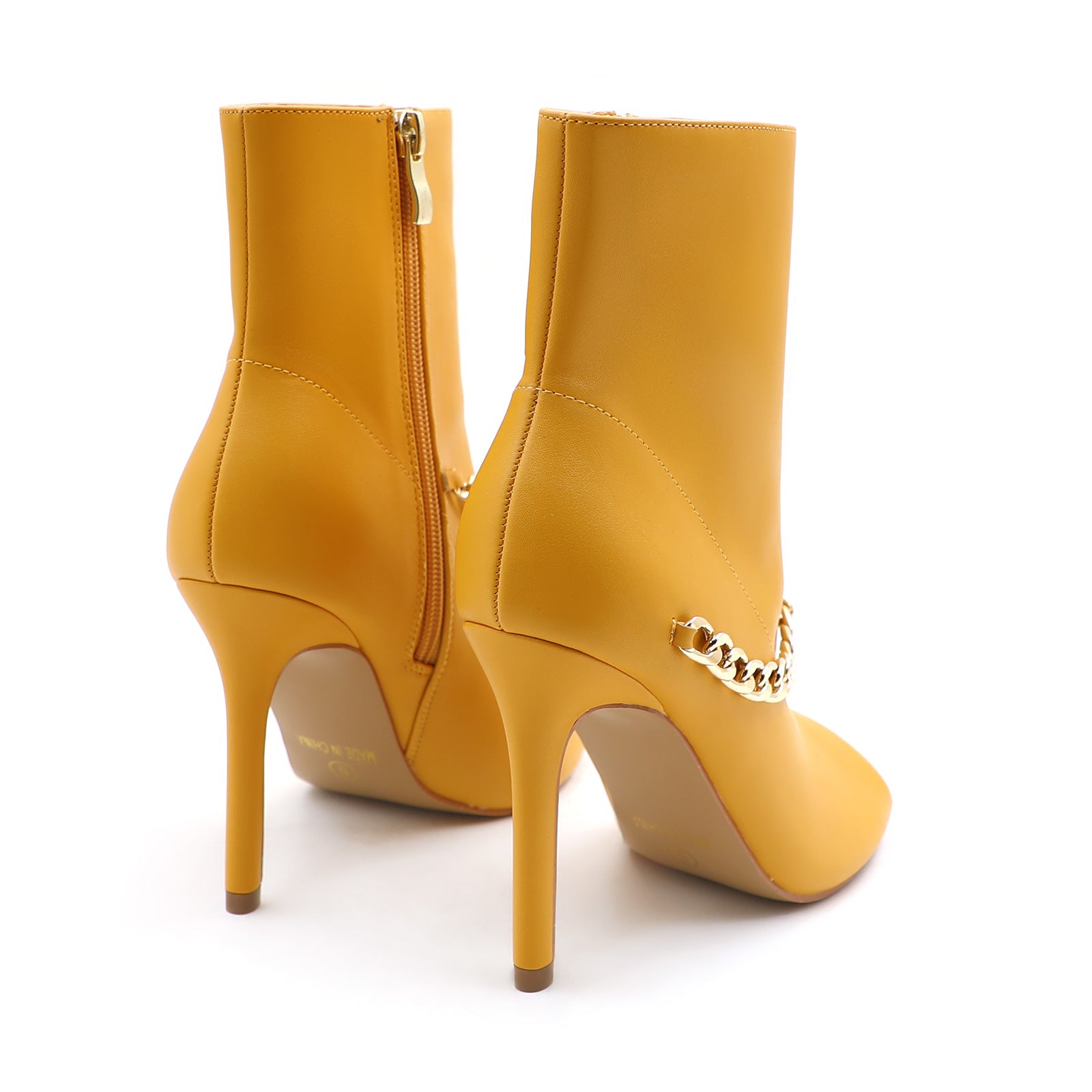 Lurnyet Women's Chain Detail Peep Toe 4 Inch High Heel Ankle Boot