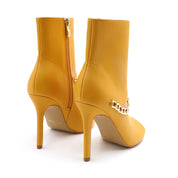 Lurnyet Women's Chain Detail Peep Toe 4 Inch High Heel Ankle Boot