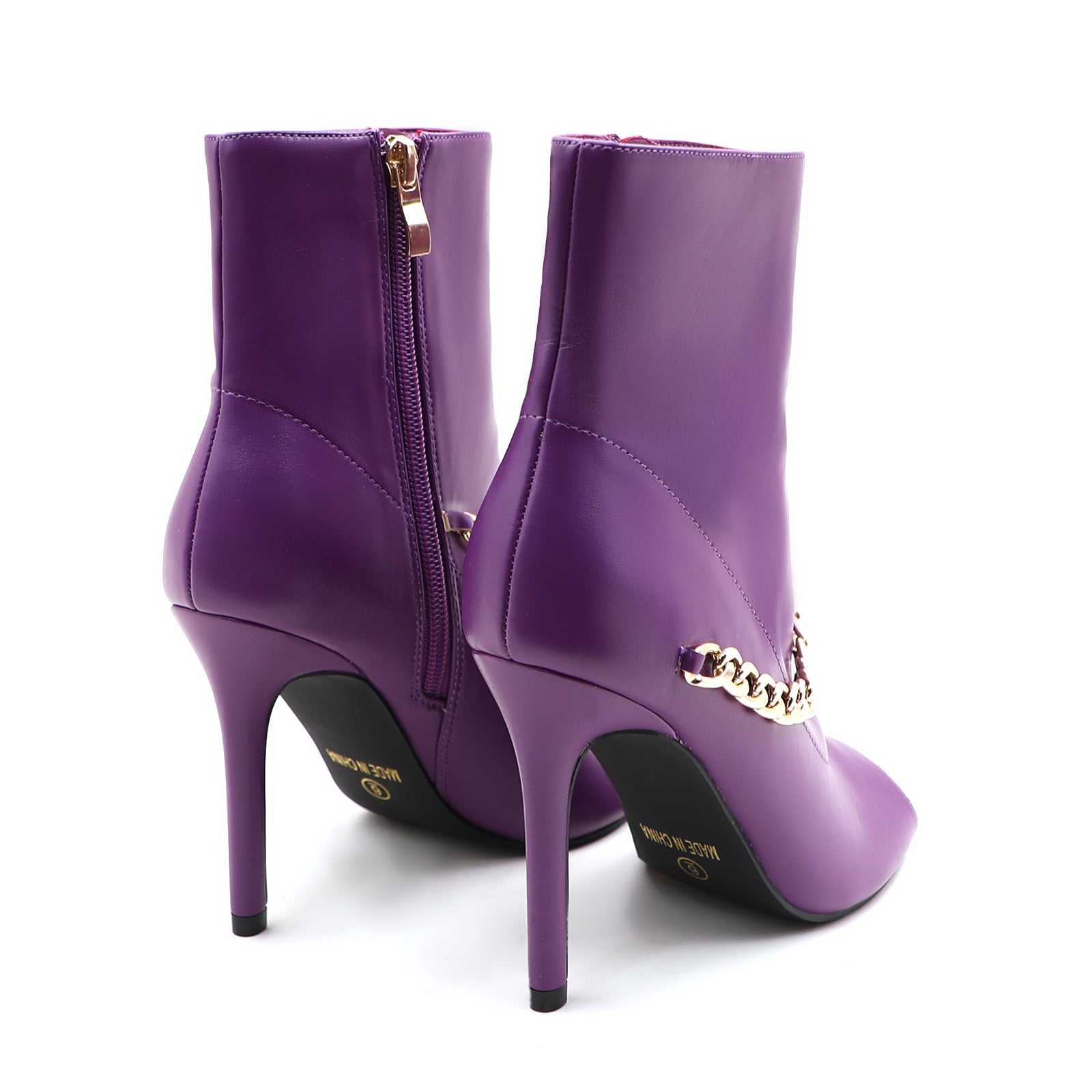 Lurnyet Women's Chain Detail Peep Toe 4 Inch High Heel Ankle Boot