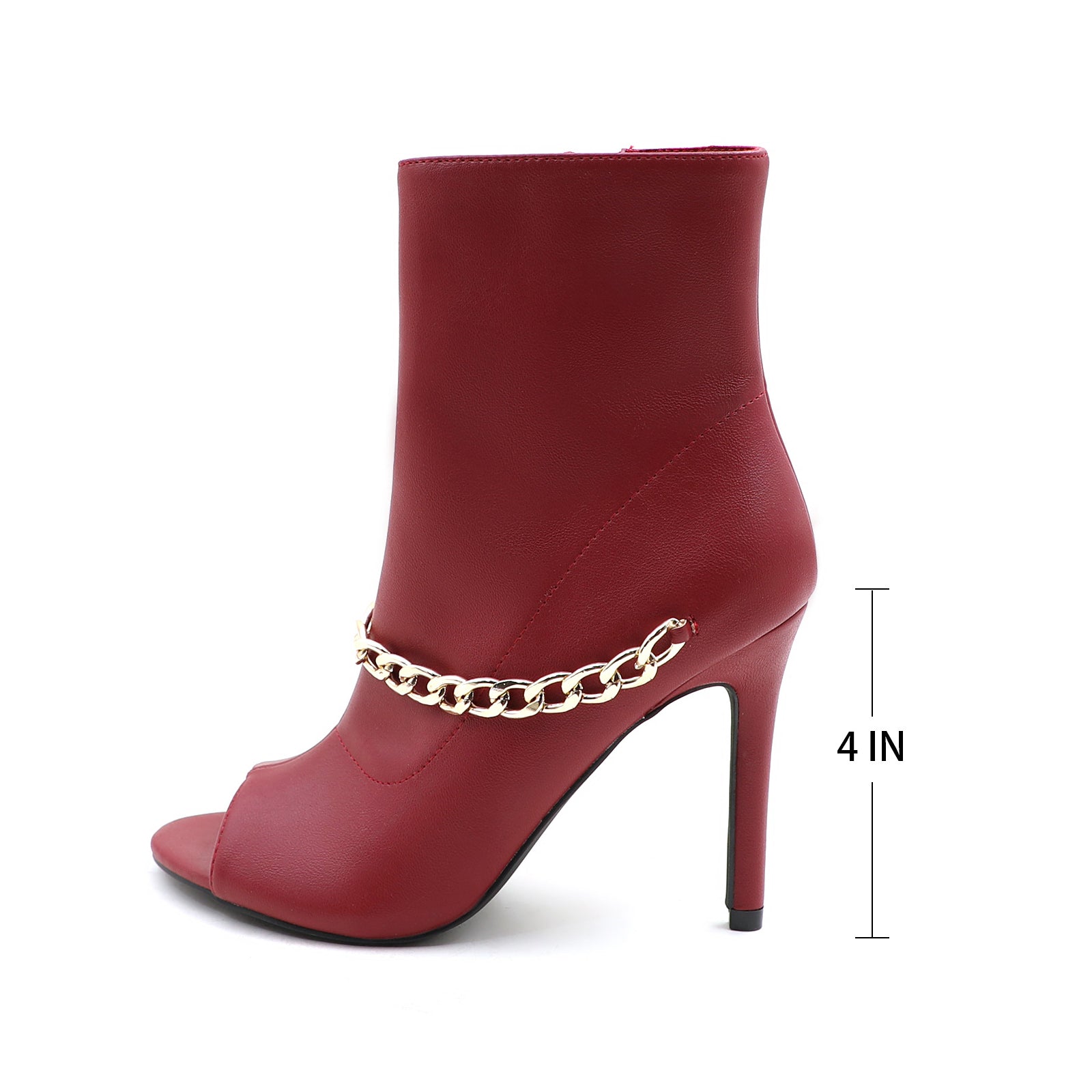 Lurnyet Women's Chain Detail Peep Toe 4 Inch High Heel Ankle Boot