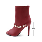 Lurnyet Women's Chain Detail Peep Toe 4 Inch High Heel Ankle Boot