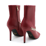 Lurnyet Women's Chain Detail Peep Toe 4 Inch High Heel Ankle Boot