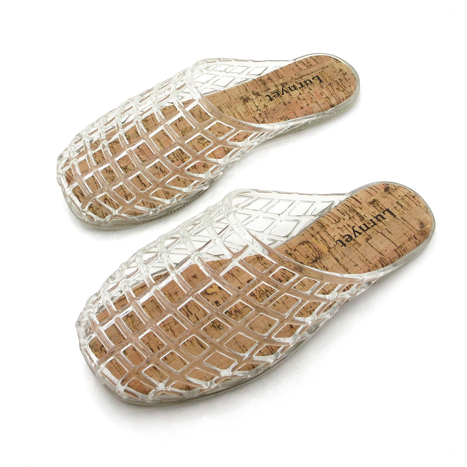 Lurnyet Womens Glitter Jelly Comfort Cushion Slide Flat Sandal with Cork Footbed