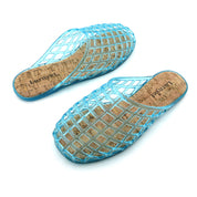 Lurnyet Womens Glitter Jelly Comfort Cushion Slide Flat Sandal with Cork Footbed