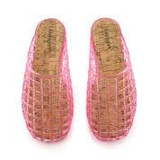 Lurnyet Womens Glitter Jelly Comfort Cushion Slide Flat Sandal with Cork Footbed