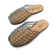 Lurnyet Womens Glitter Jelly Comfort Cushion Slide Flat Sandal with Cork Footbed