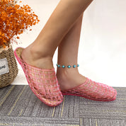 Lurnyet Womens Glitter Jelly Comfort Cushion Slide Flat Sandal with Cork Footbed