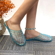 Lurnyet Womens Glitter Jelly Comfort Cushion Slide Flat Sandal with Cork Footbed