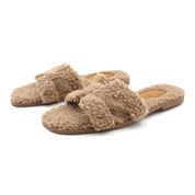Women Furry Slipper Sandal with Warm Plush Lining for Indoor Outdoor
