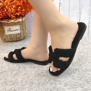 Women Furry Slipper Sandal with Warm Plush Lining for Indoor Outdoor
