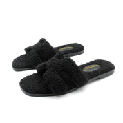 Women Furry Slipper Sandal with Warm Plush Lining for Indoor Outdoor