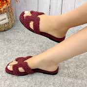 Women Furry Slipper Sandal with Warm Plush Lining for Indoor Outdoor