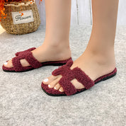 Women Furry Slipper Sandal with Warm Plush Lining for Indoor Outdoor