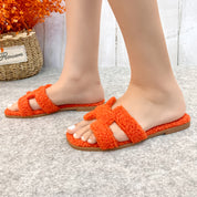 Women Furry Slipper Sandal with Warm Plush Lining for Indoor Outdoor