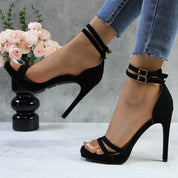 Women Double Ankle Strap High Heel Sandals Stiletto Platform Dress Shoes