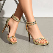 Women Double Ankle Strap High Heel Sandals Stiletto Platform Dress Shoes