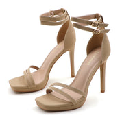 Women Double Ankle Strap High Heel Sandals Stiletto Platform Dress Shoes