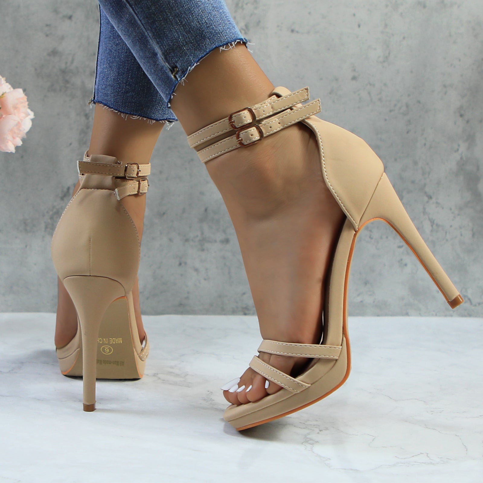 Women Double Ankle Strap High Heel Sandals Stiletto Platform Dress Shoes