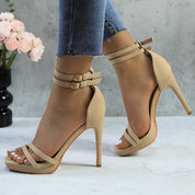 Women Double Ankle Strap High Heel Sandals Stiletto Platform Dress Shoes