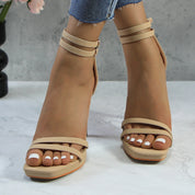 Women Double Ankle Strap High Heel Sandals Stiletto Platform Dress Shoes