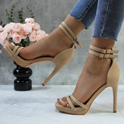 Women Double Ankle Strap High Heel Sandals Stiletto Platform Dress Shoes