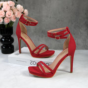 Women Double Ankle Strap High Heel Sandals Stiletto Platform Dress Shoes