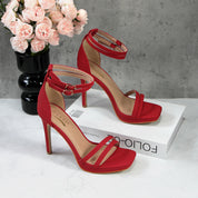Women Double Ankle Strap High Heel Sandals Stiletto Platform Dress Shoes