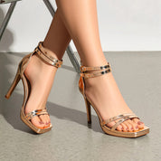 Women Double Ankle Strap High Heel Sandals Stiletto Platform Dress Shoes