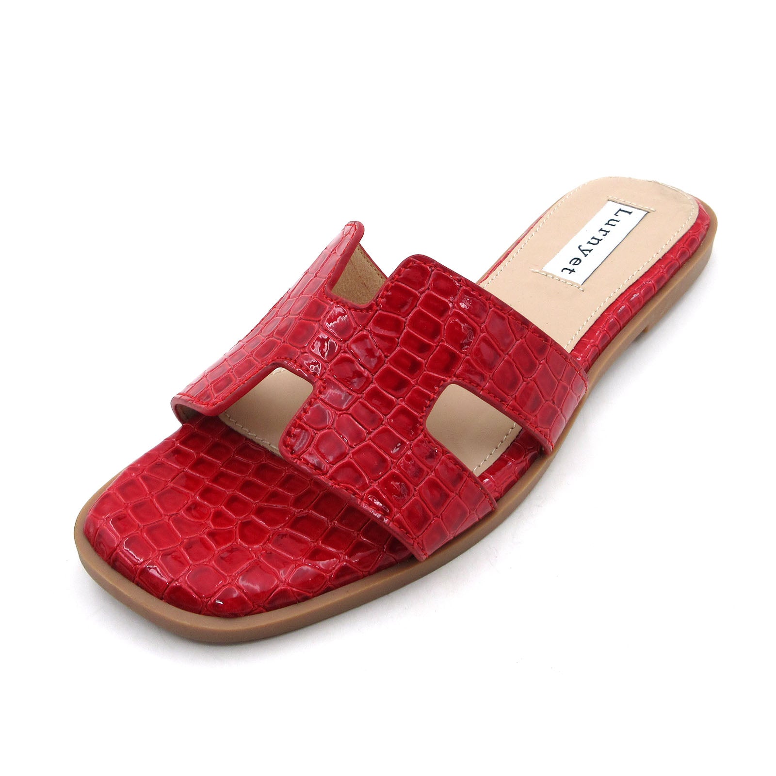 Women Cushioned Patent Rock Pattern Flat Sandals