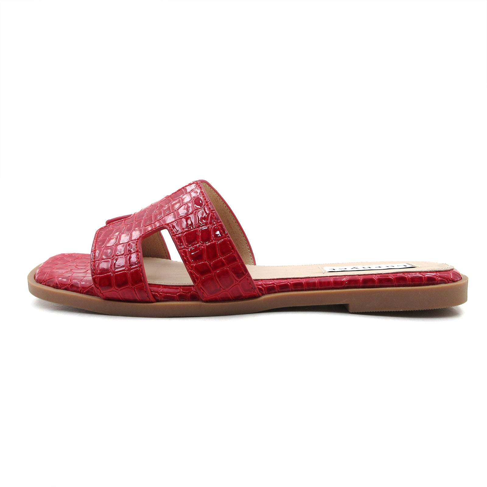 Women Cushioned Patent Rock Pattern Flat Sandals