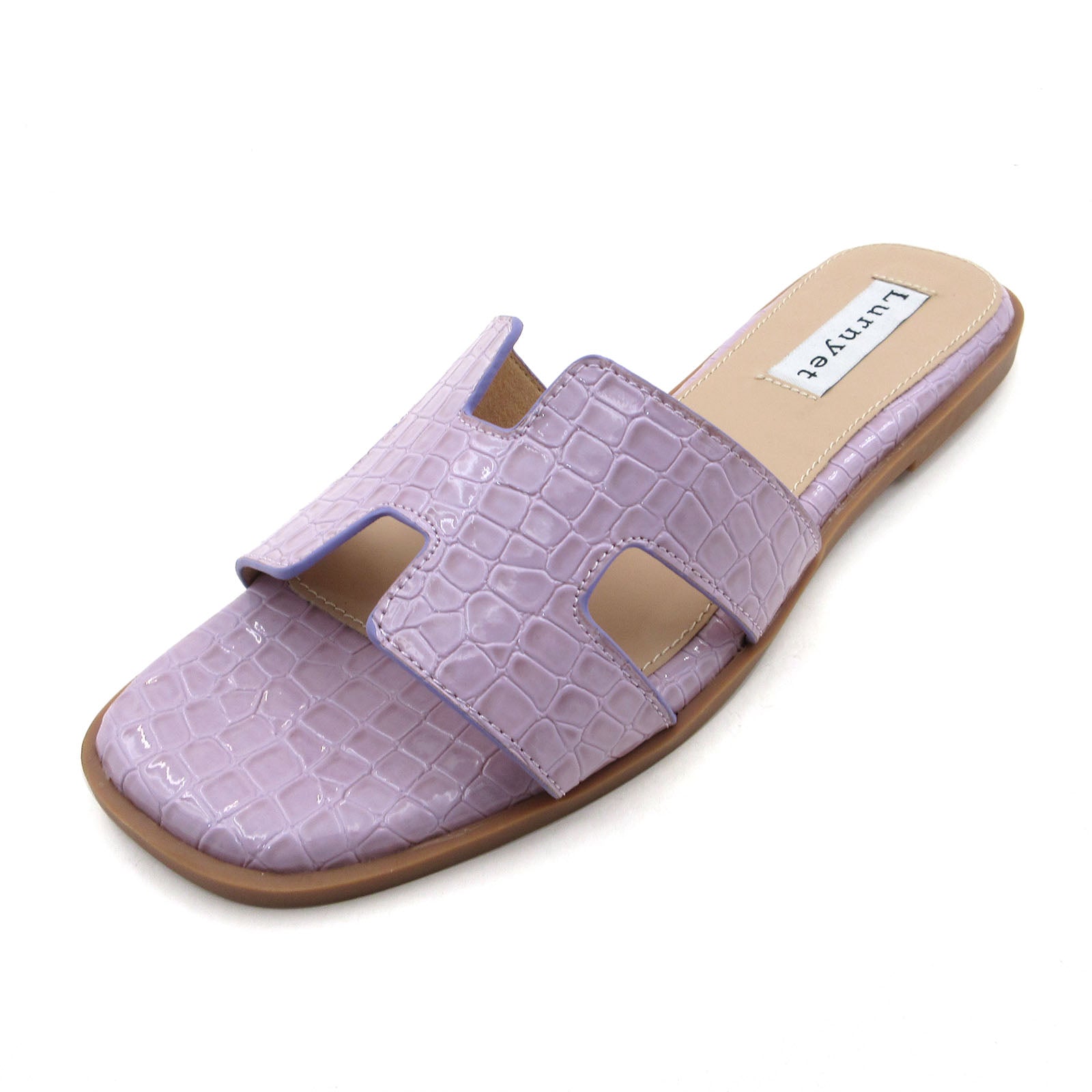 Women Cushioned Patent Rock Pattern Flat Sandals
