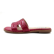 Women Cushioned Patent Rock Pattern Flat Sandals