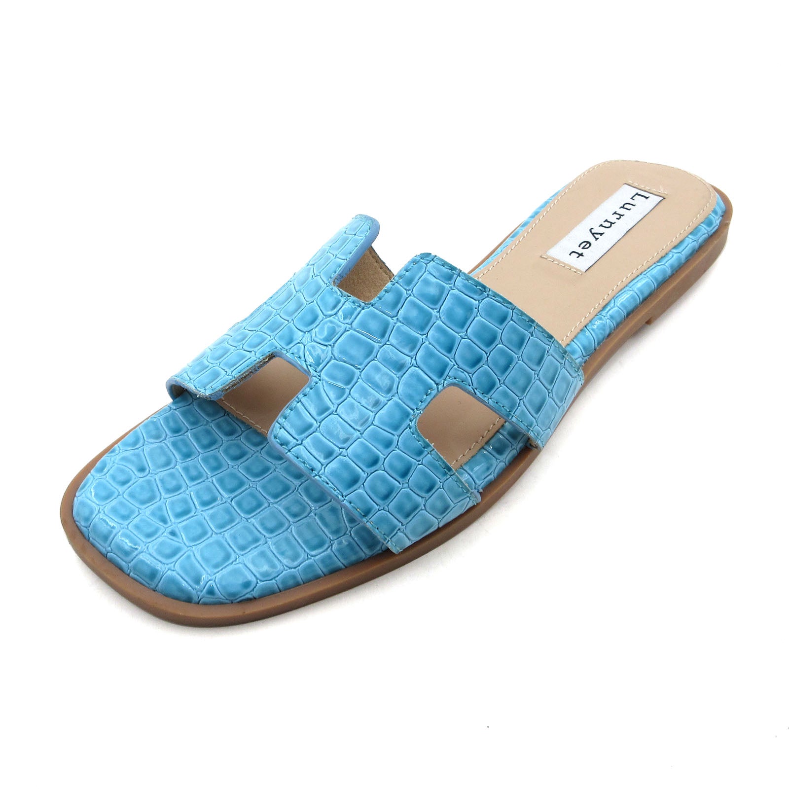 Women Cushioned Patent Rock Pattern Flat Sandals