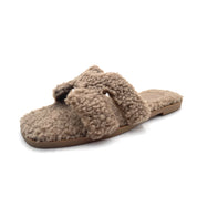 Women Furry Slipper Sandal with Warm Plush Lining for Indoor Outdoor