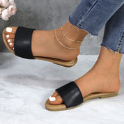 Lurnyet Women Classic Slide Sandals Faux Leather Tan Footbed Casual Flat Slip-On