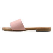Lurnyet Women Classic Slide Sandals Faux Leather Tan Footbed Casual Flat Slip-On