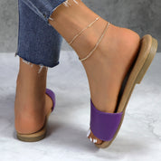 Lurnyet Women Classic Slide Sandals Faux Leather Tan Footbed Casual Flat Slip-On
