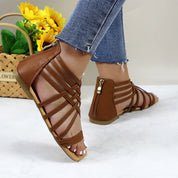 Women Roman Gladiator Muliti Straped Back Zip Design Flat Heel Sandals