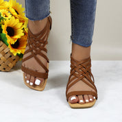 Women Roman Gladiator Muliti Straped Back Zip Design Flat Heel Sandals