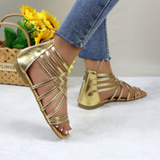 Women Roman Gladiator Muliti Straped Back Zip Design Flat Heel Sandals