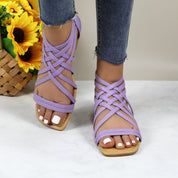 Women Roman Gladiator Muliti Straped Back Zip Design Flat Heel Sandals