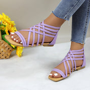 Women Roman Gladiator Muliti Straped Back Zip Design Flat Heel Sandals