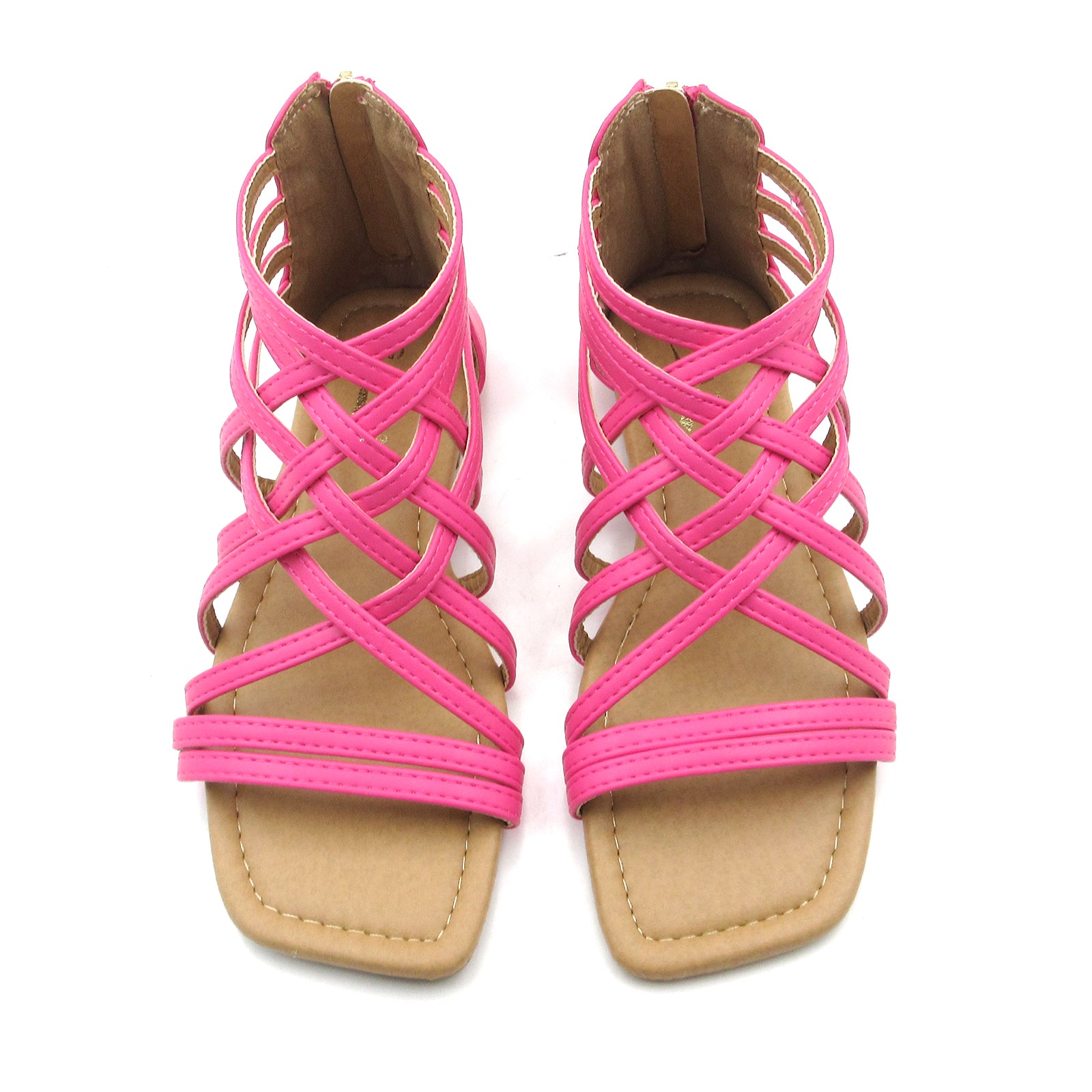 Women Roman Gladiator Muliti Straped Back Zip Design Flat Heel Sandals