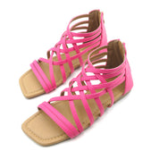 Women Roman Gladiator Muliti Straped Back Zip Design Flat Heel Sandals