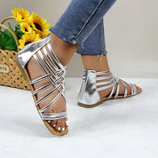 Women Roman Gladiator Muliti Straped Back Zip Design Flat Heel Sandals