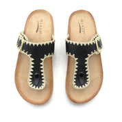 Lurnyet Women Comfort Cork Footbed Thong Sandals Strap with Gold Slip-On Buckle
