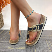 Lurnyet Women Comfort Cork Footbed Thong Sandals Strap with Gold Slip-On Buckle