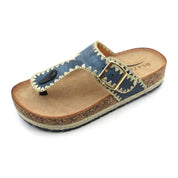 Lurnyet Women Comfort Cork Footbed Thong Sandals Strap with Gold Slip-On Buckle
