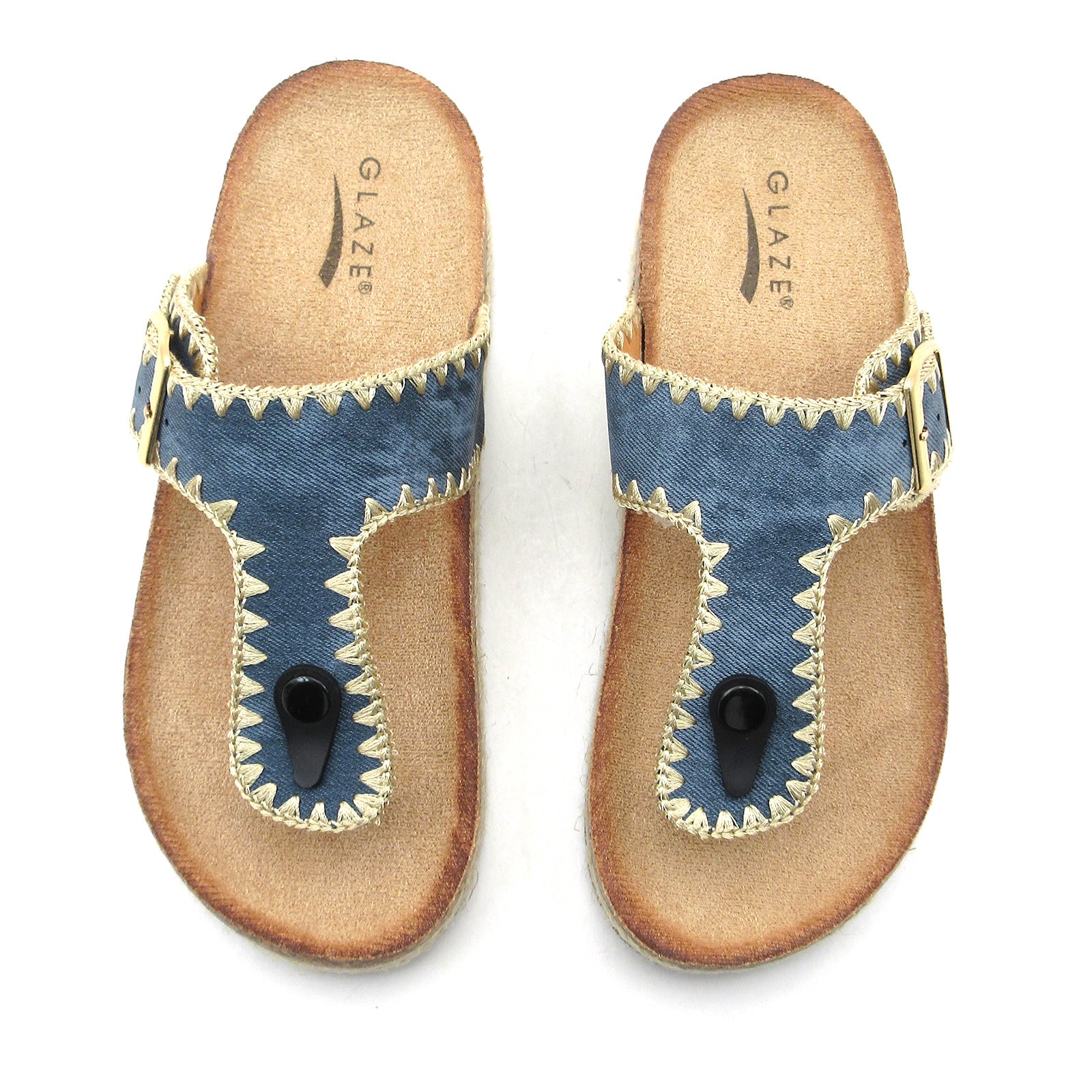 Lurnyet Women Comfort Cork Footbed Thong Sandals Strap with Gold Slip-On Buckle