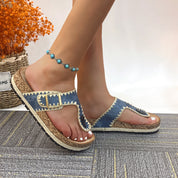 Lurnyet Women Comfort Cork Footbed Thong Sandals Strap with Gold Slip-On Buckle